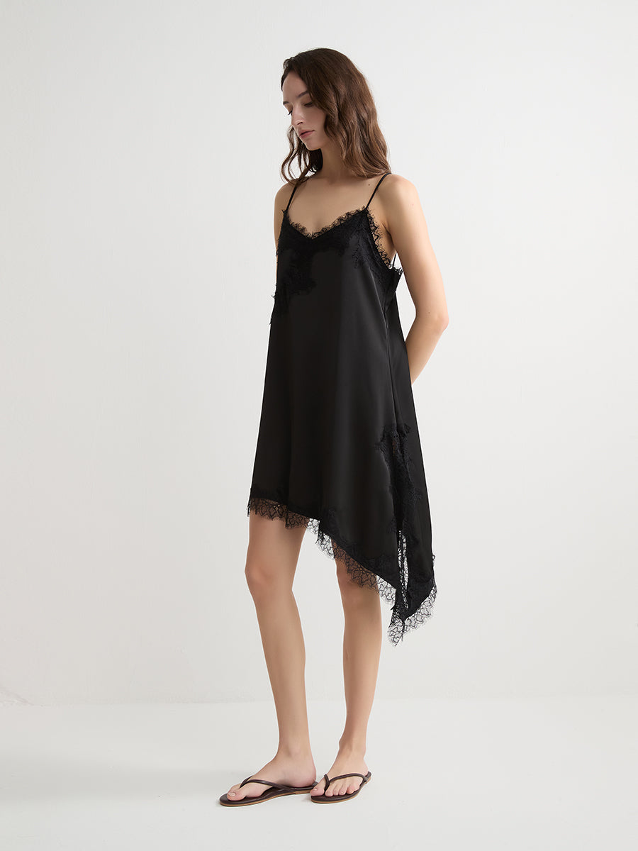 Lace-Trim Asymmetric Dress