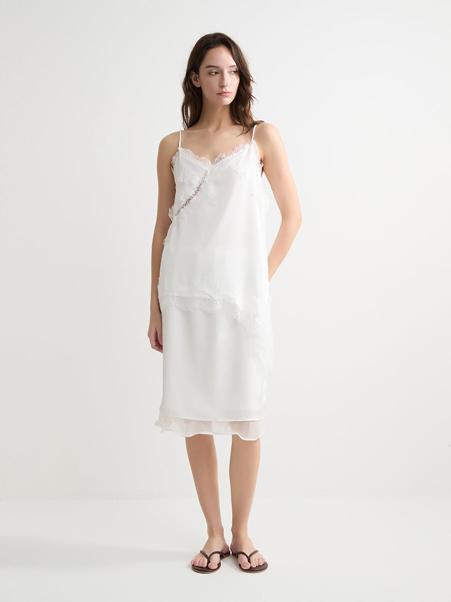Lace-Trimmed Asymmetric Camisole Top