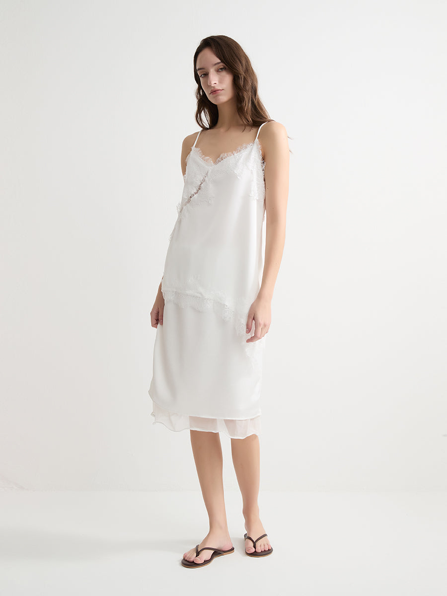 Lace-Trimmed Asymmetric Camisole Top