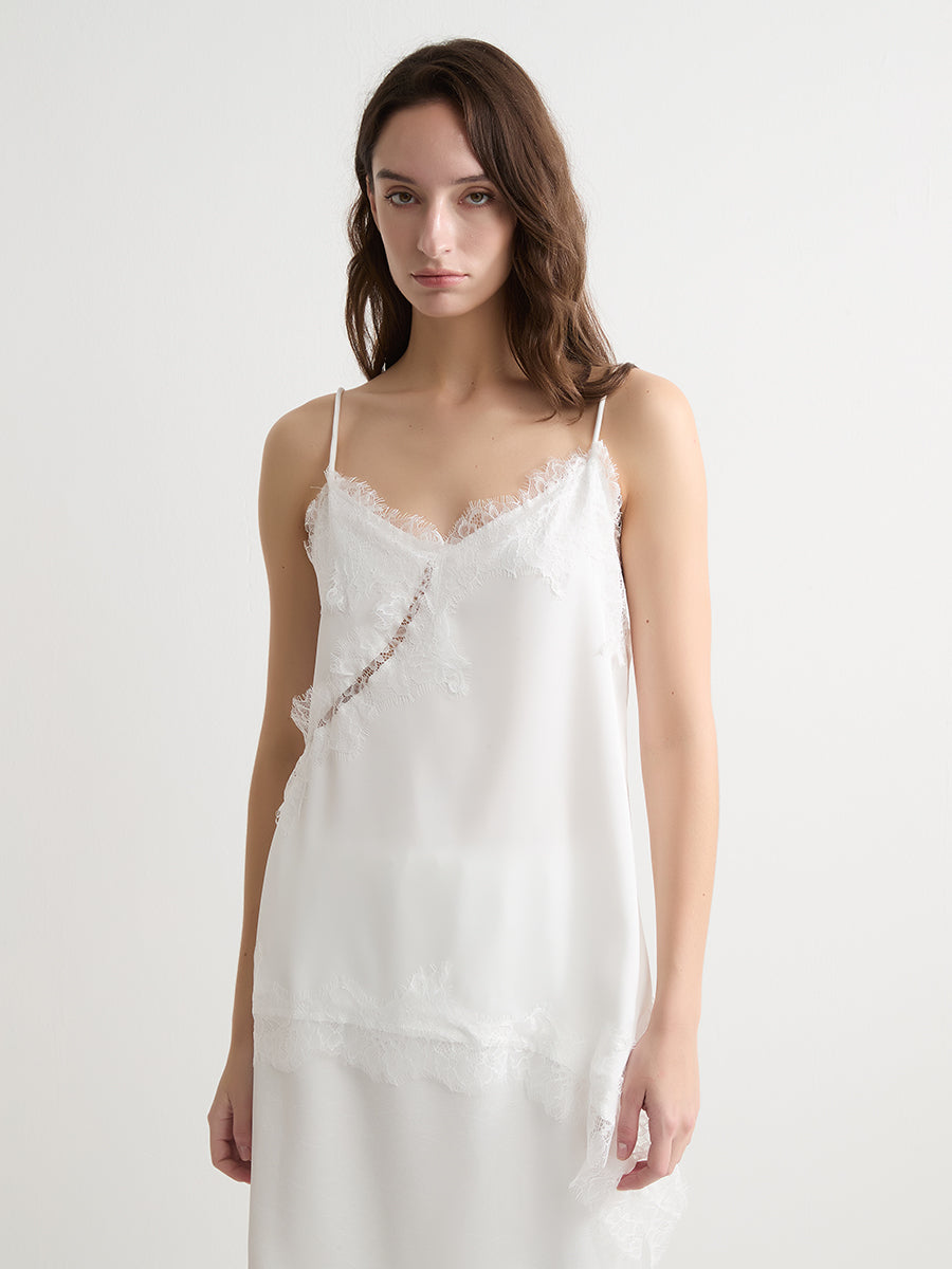 Lace-Trimmed Asymmetric Camisole Top