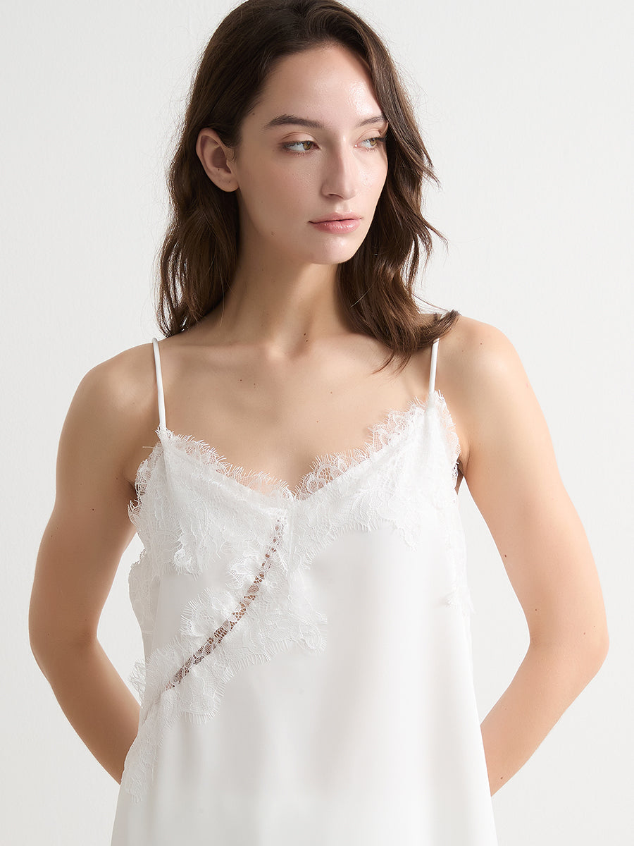 Lace-Trimmed Asymmetric Camisole Top