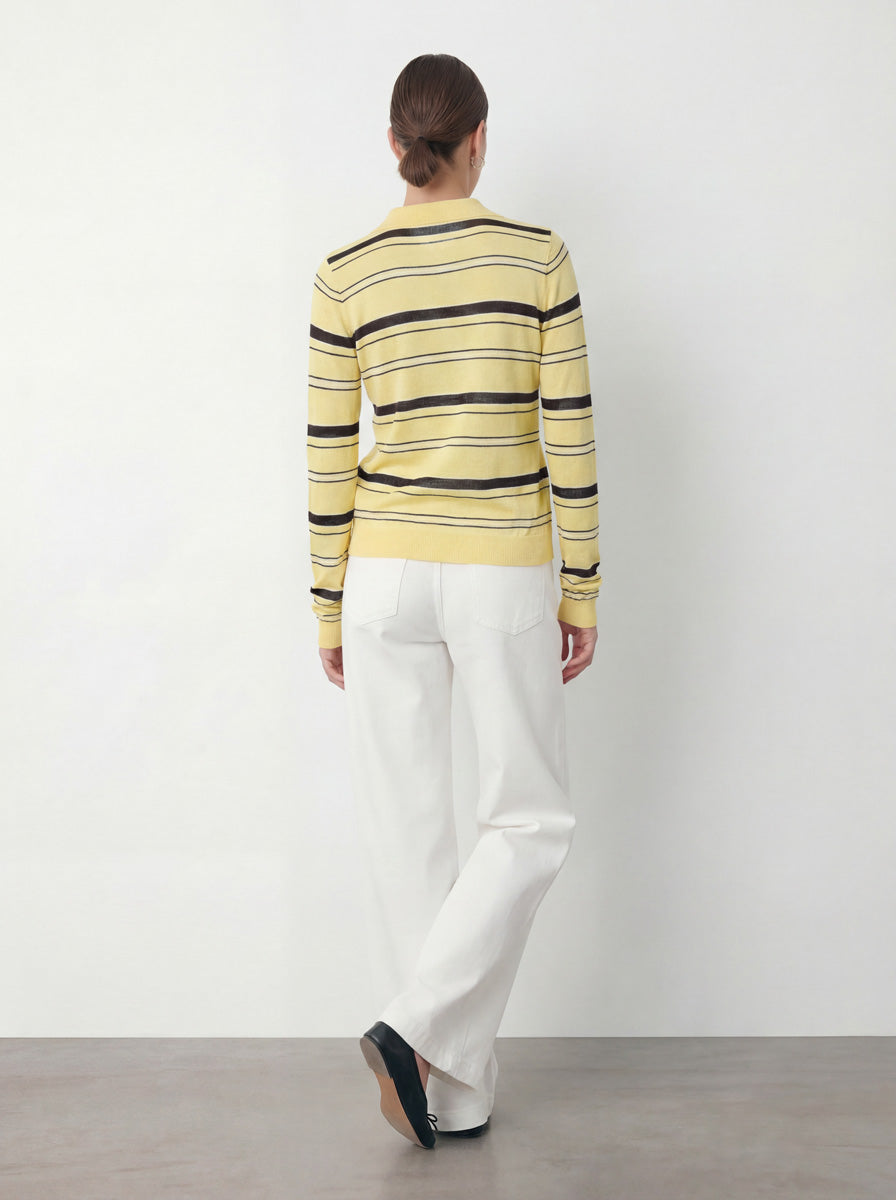 Striped Long Sleeve Polo Top