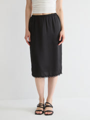 Lace-Trimmed Satin Midi Skirt