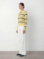 Striped Long Sleeve Polo Top