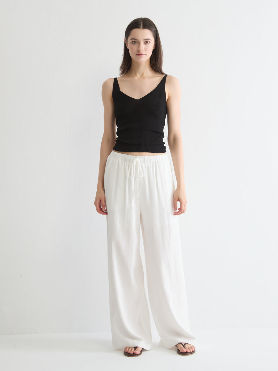 Mid-Rise Wide-Leg Linen Pant