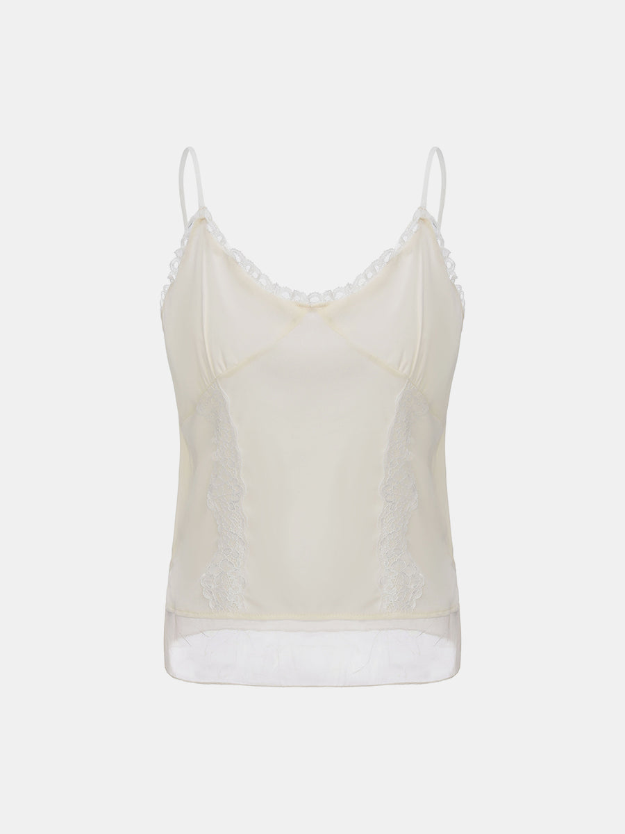 Lace-Trimmed Suede Camisole Top