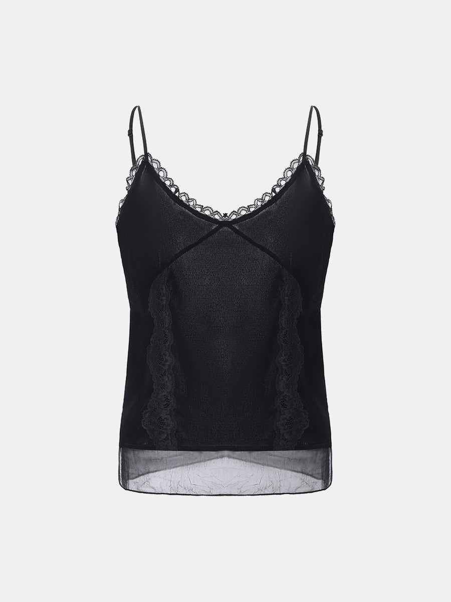 Lace-Trimmed Suede Camisole Top