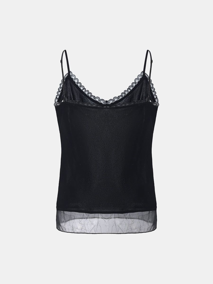 Lace-Trimmed Suede Camisole Top