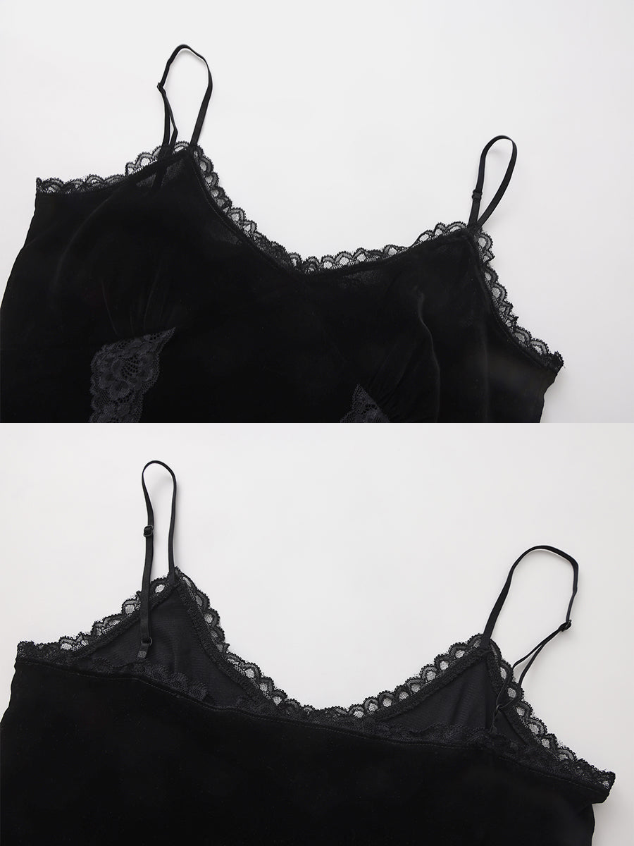 Lace-Trimmed Suede Camisole Top