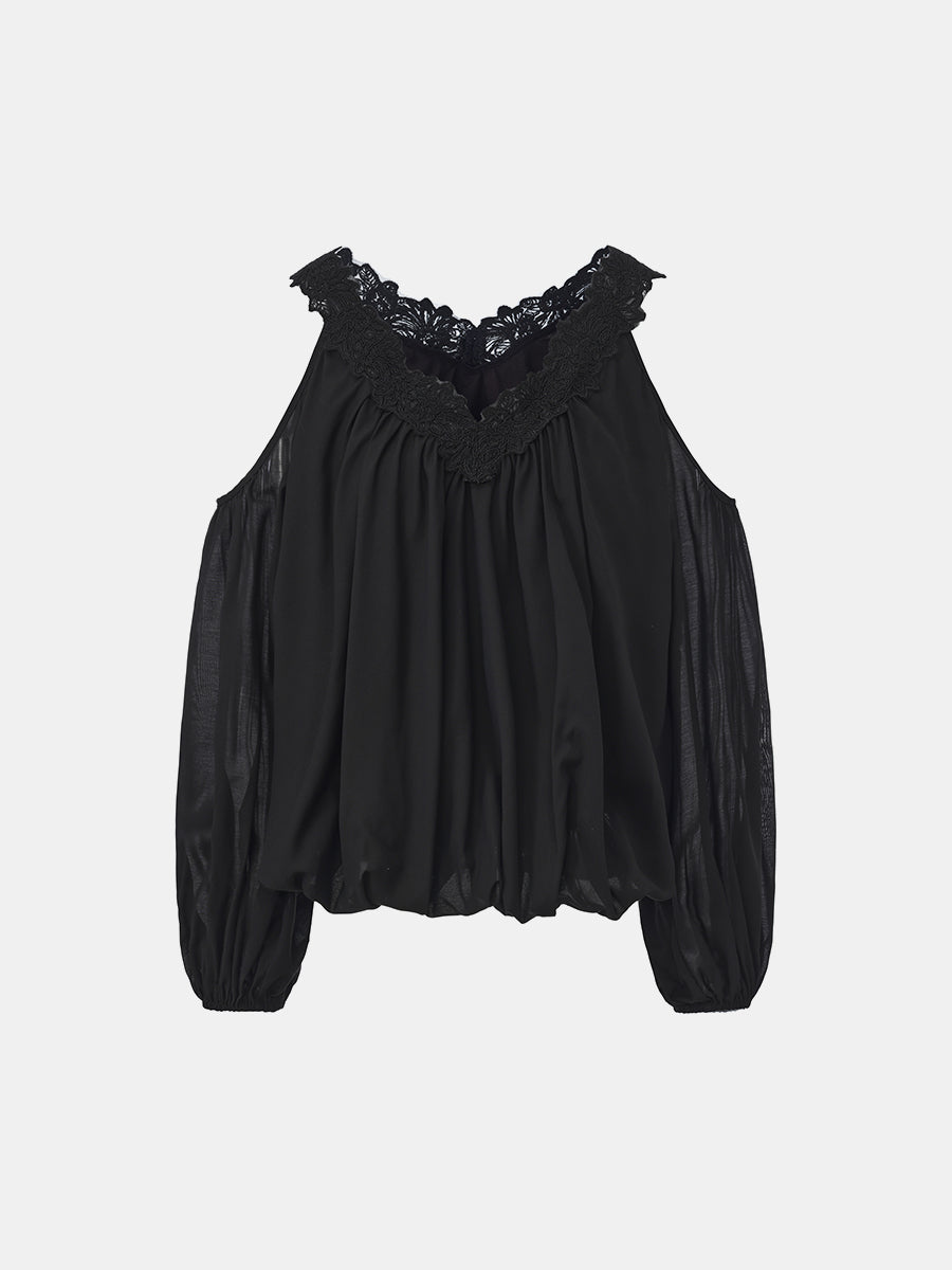 Lace-Trimmed V-Neck Blouse