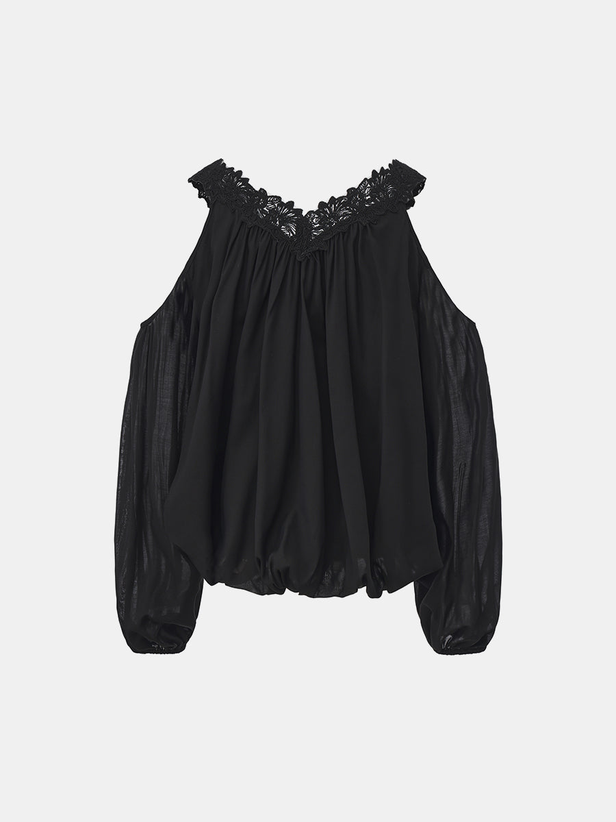 Lace-Trimmed V-Neck Blouse