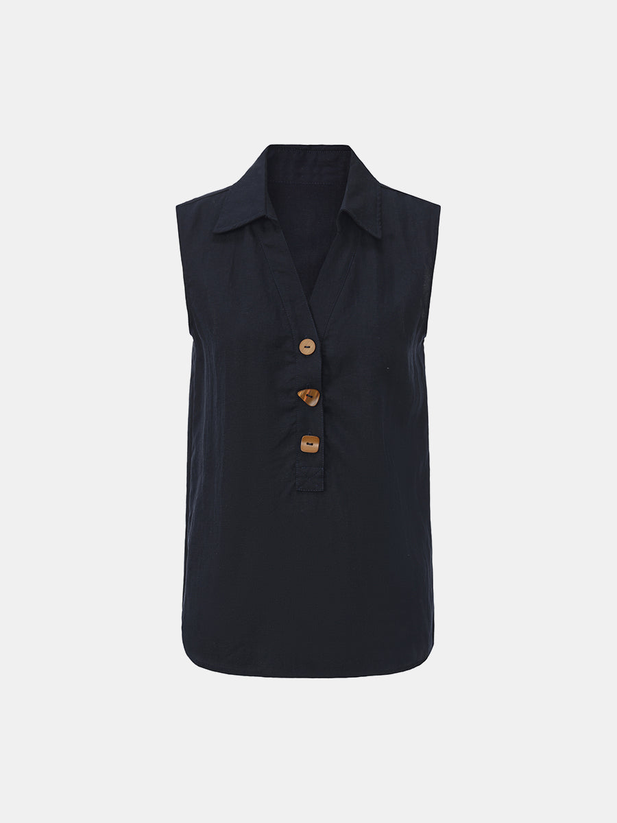 Sleeveless Collared Popover Top