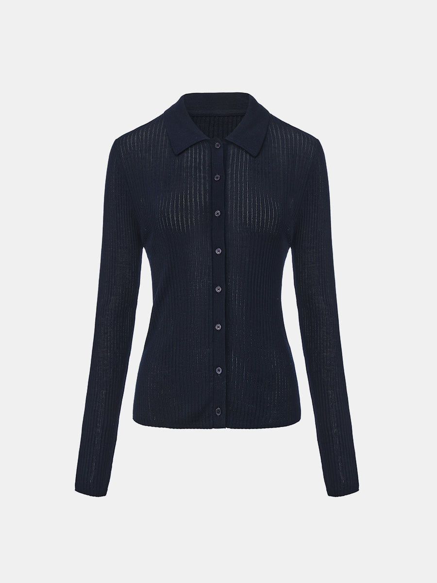 Polo Collar Knit Cardigan