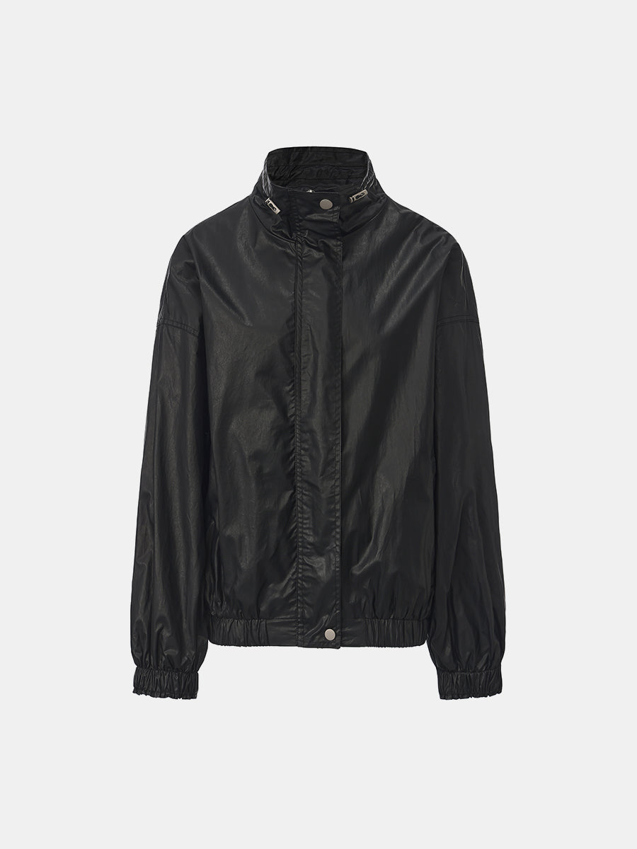 Stand-Collar Drawstring Jacket