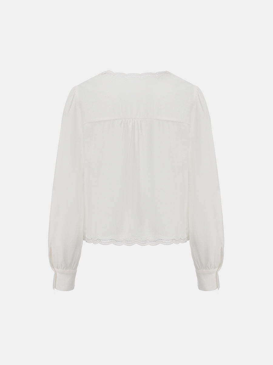 Embroidered Tie-Front Blouse