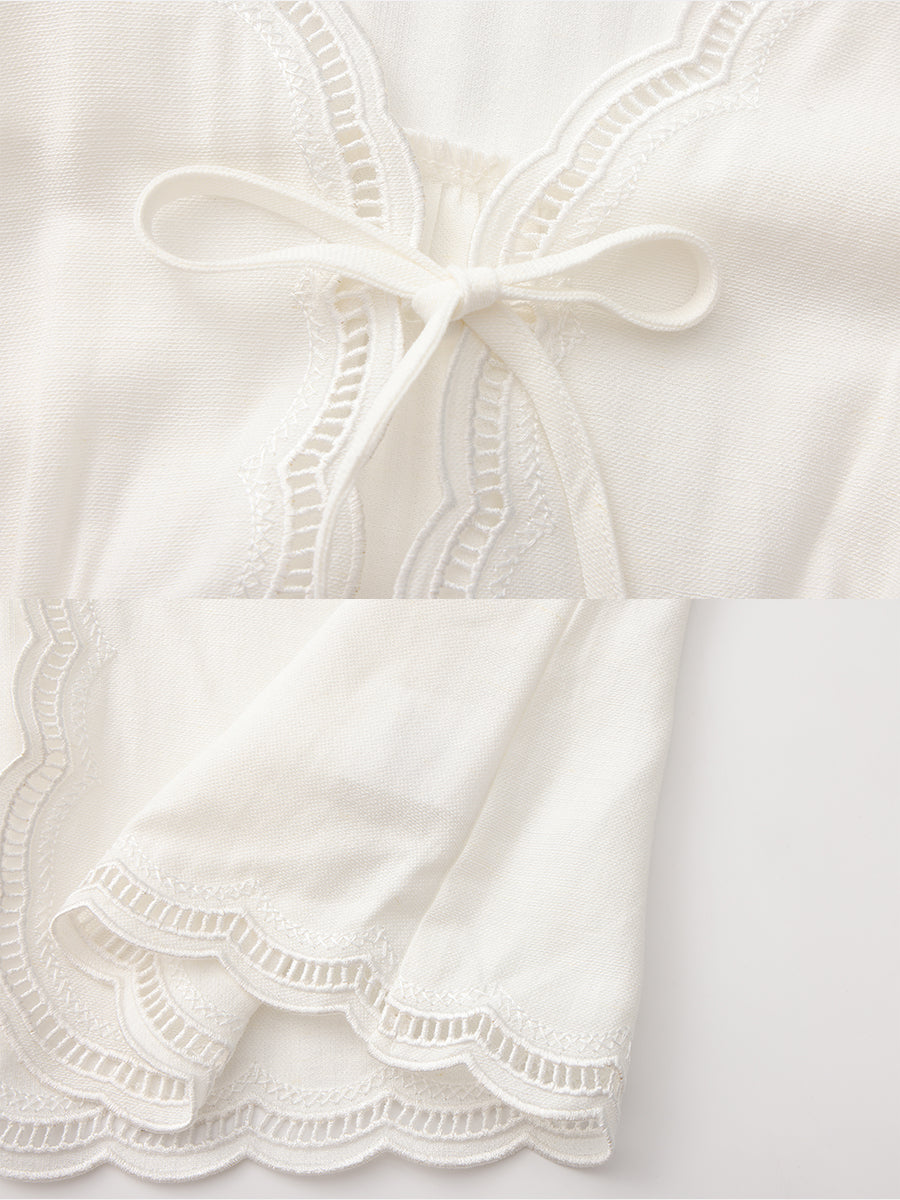 Embroidered Tie-Front Blouse