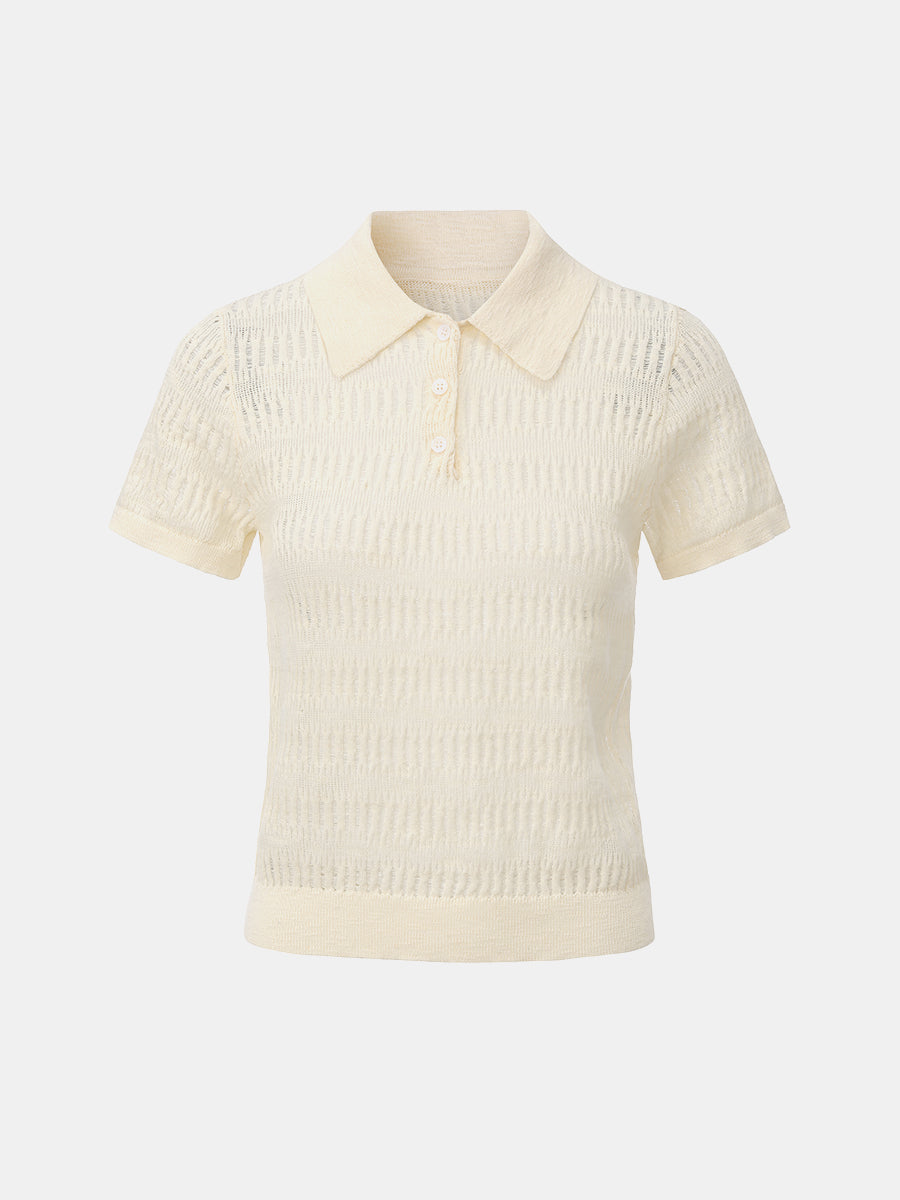 Open Knit Polo Sweater