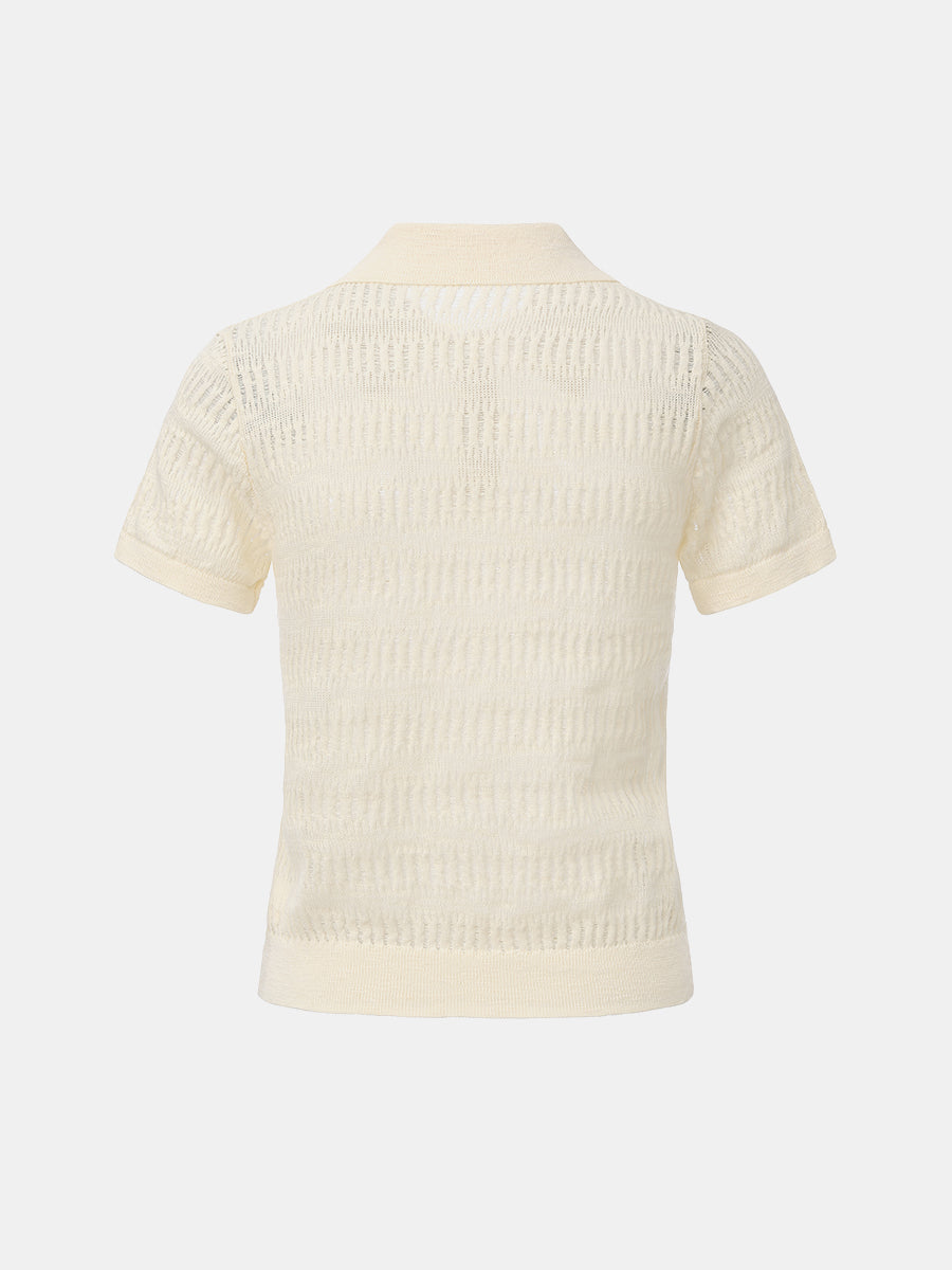 Open Knit Polo Sweater