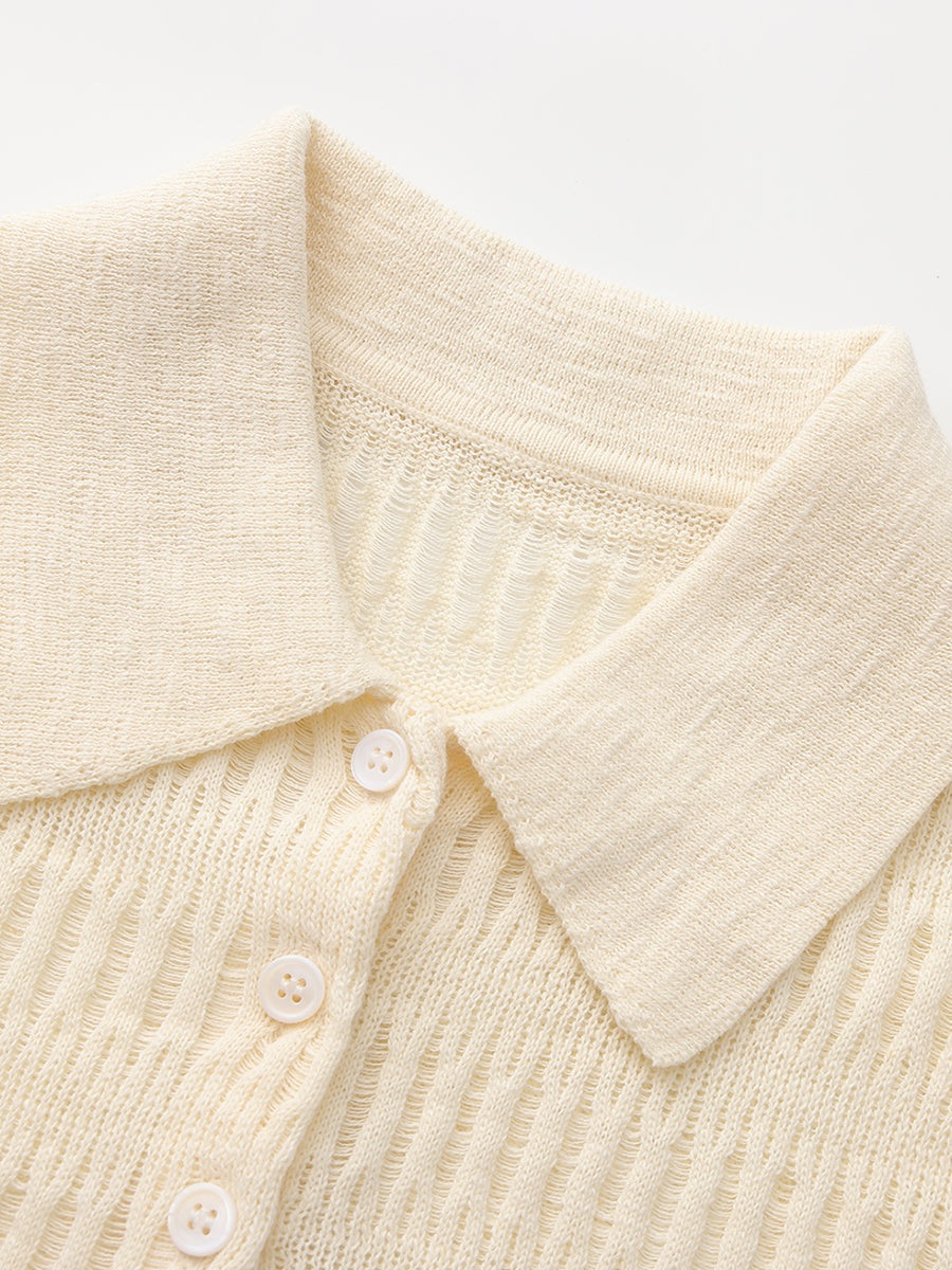 Open Knit Polo Sweater