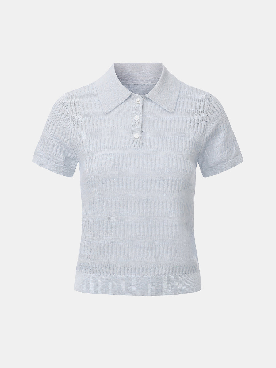 Open Knit Polo Sweater