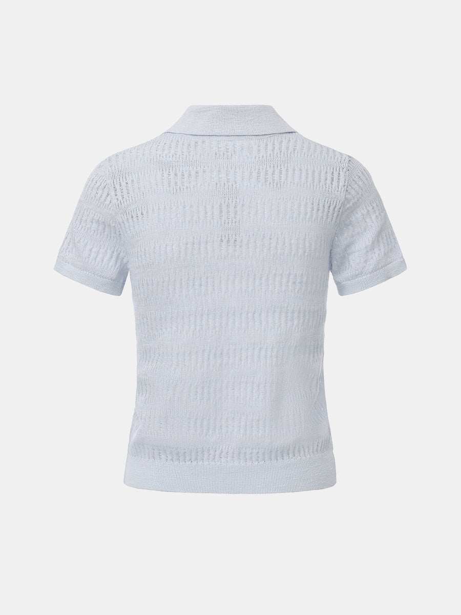 Open Knit Polo Sweater