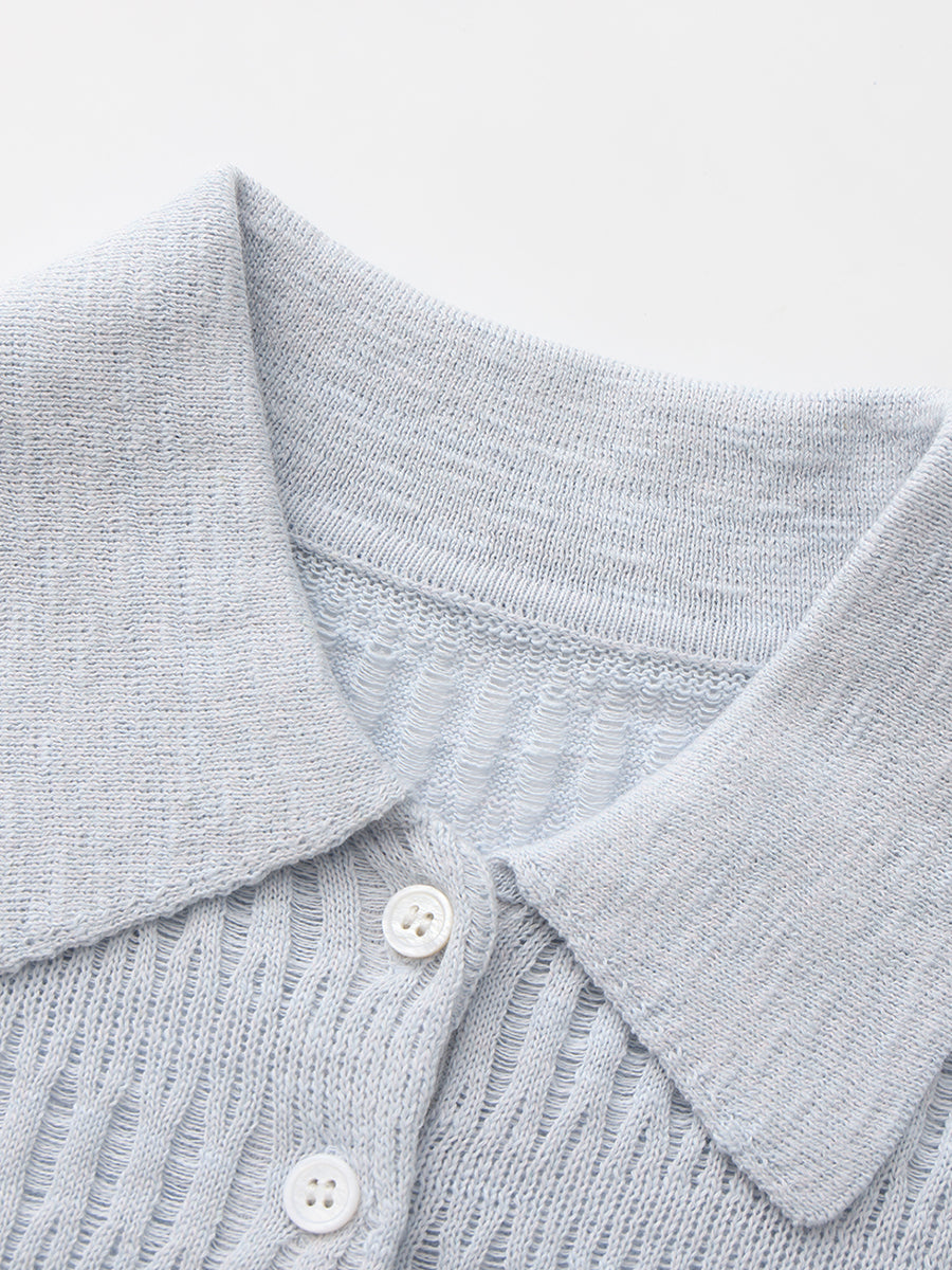 Open Knit Polo Sweater