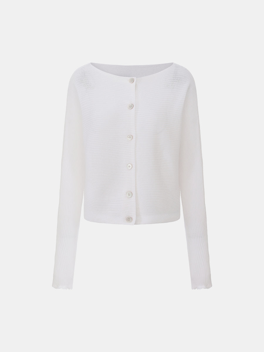 Boat-Neck Knit Cardigan