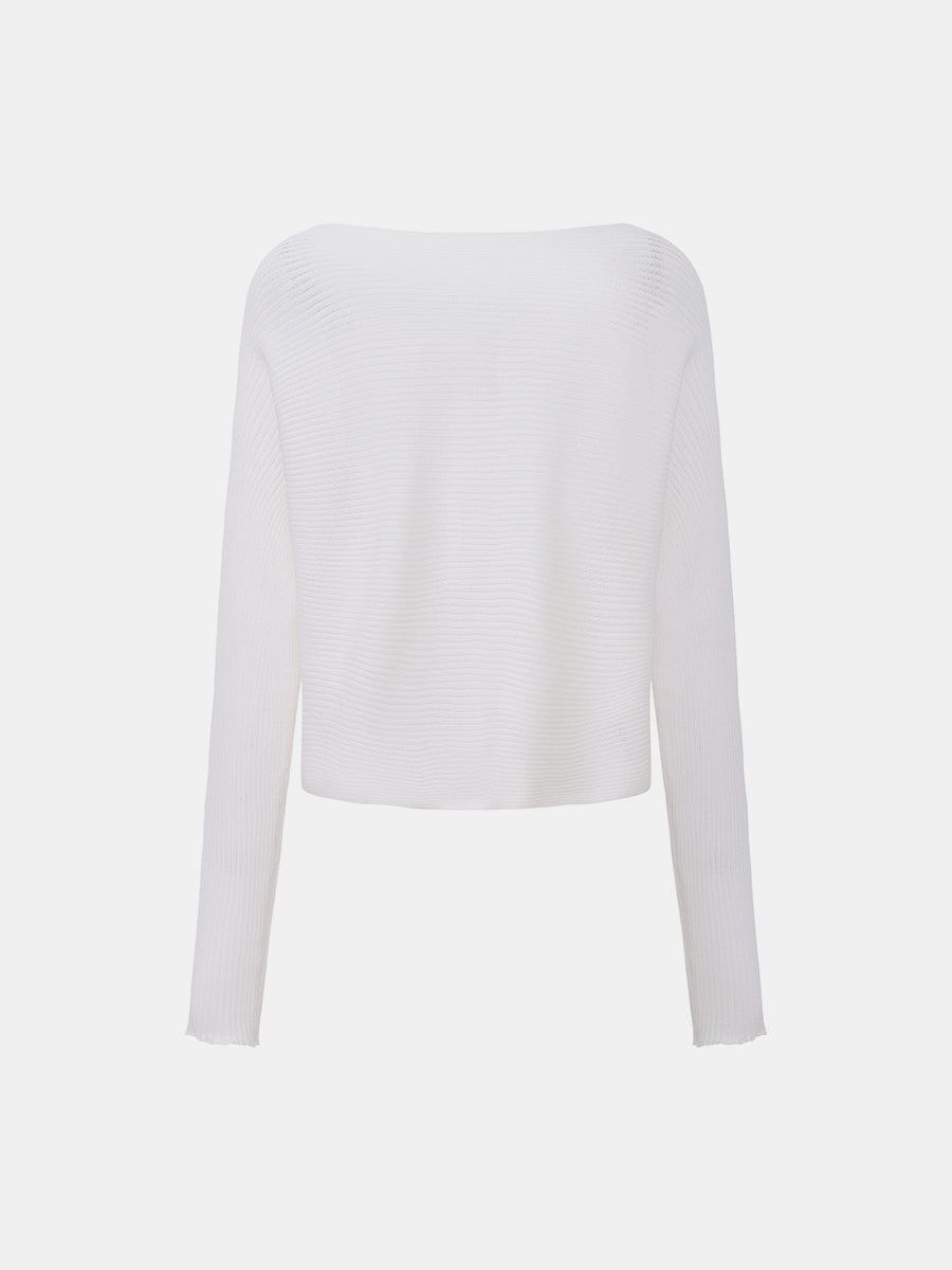 Boat-Neck Knit Cardigan