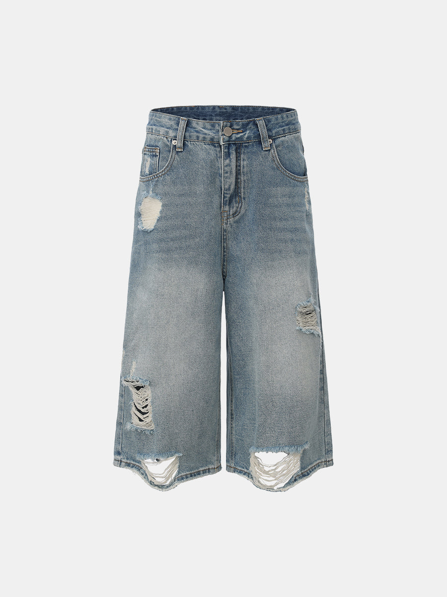 Distressed Below-Knee Denim Short