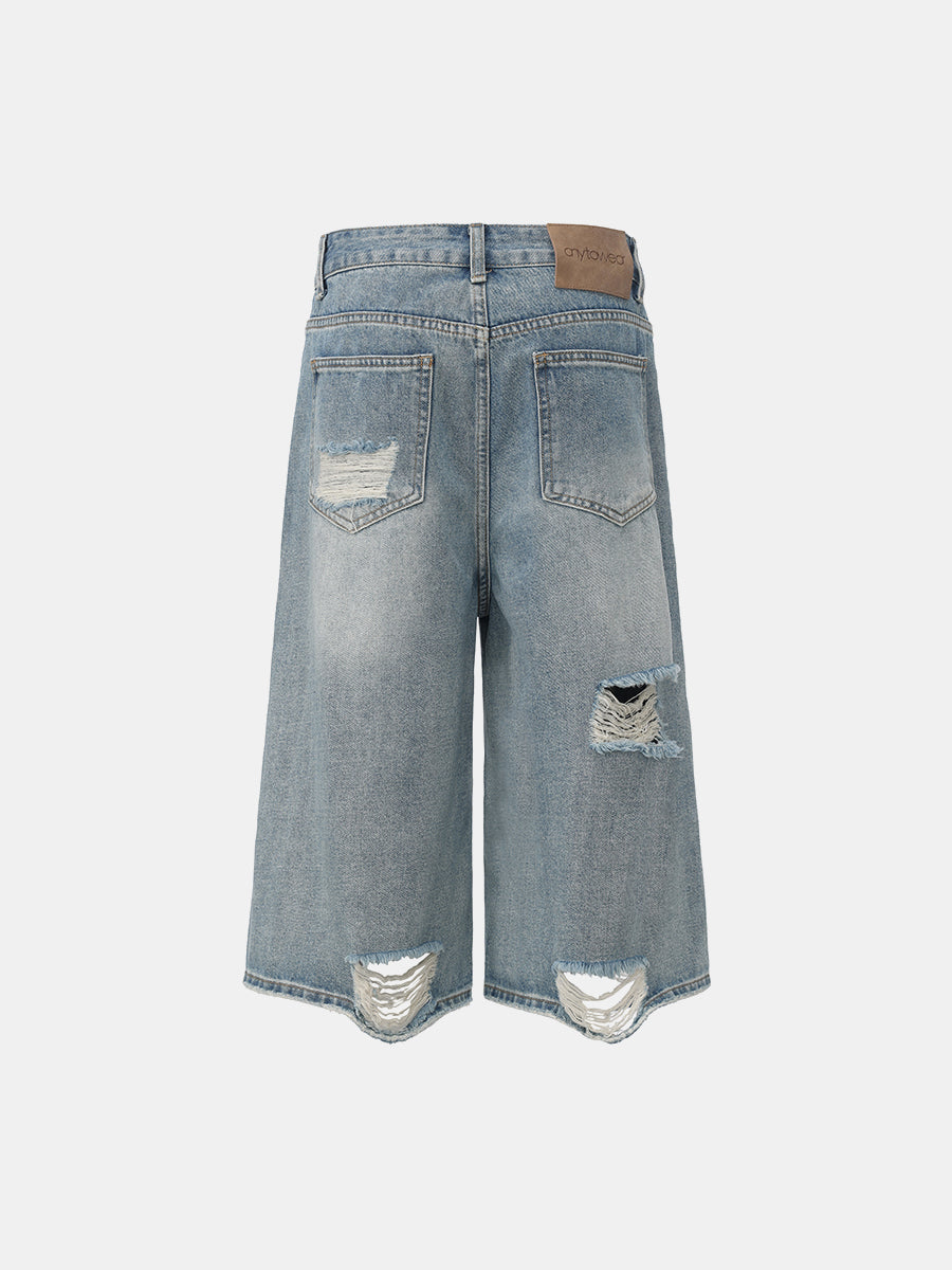 Distressed Below-Knee Denim Short