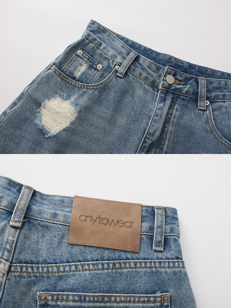 Distressed Below-Knee Denim Short