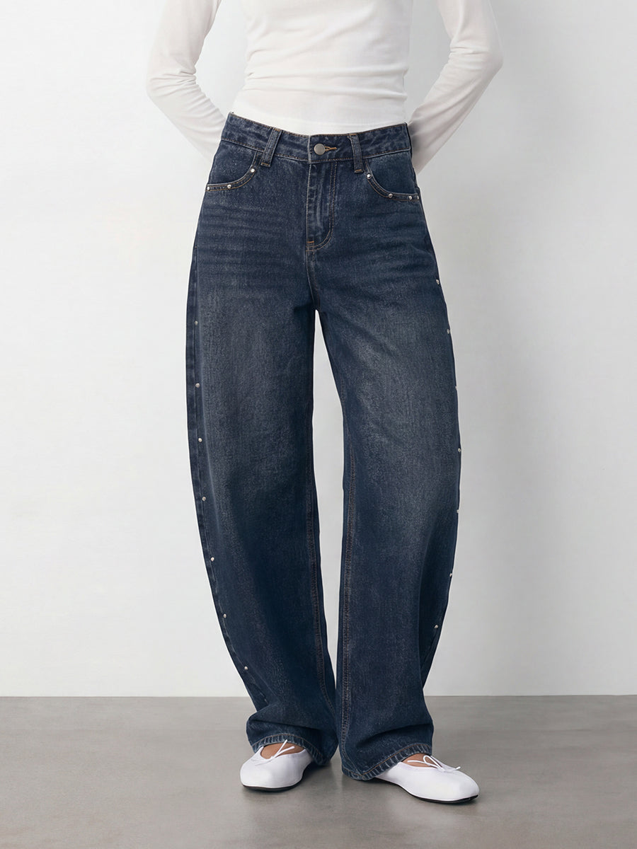Rivet Barrel-Leg Jeans