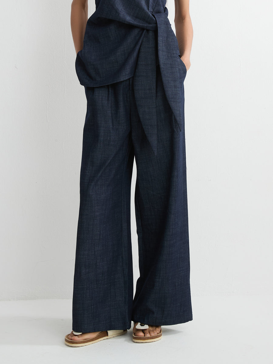 Denim-Effect Wide-Leg Pant