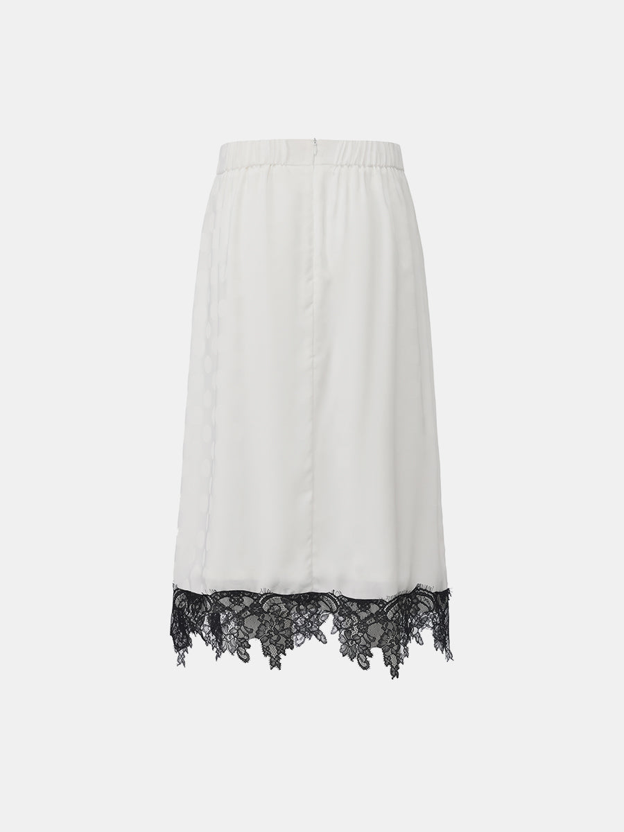 Lace-Trimmed Polka Dot Midi Skirt