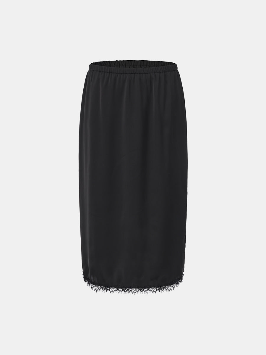 Lace-Trimmed Satin Midi Skirt