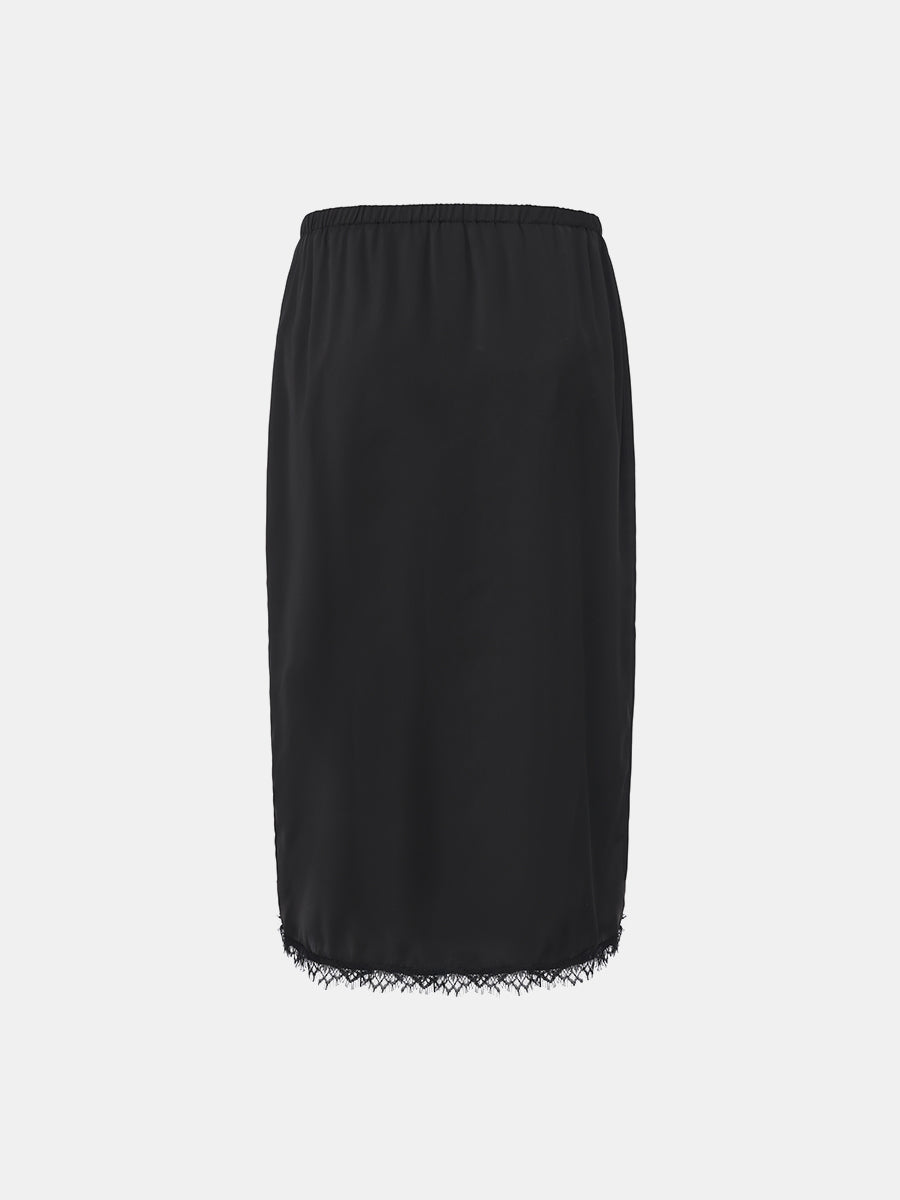 Lace-Trimmed Satin Midi Skirt
