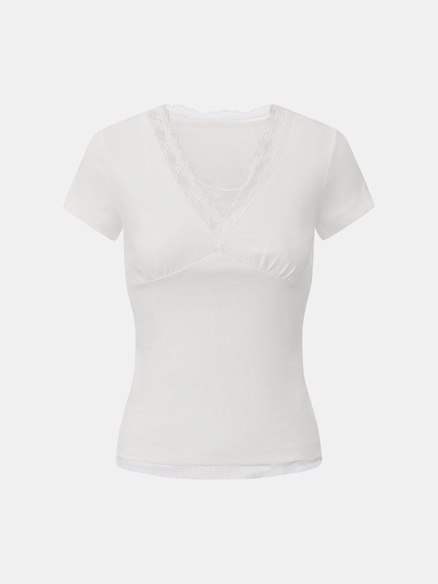 Lace-Trimmed Capsleeve Top