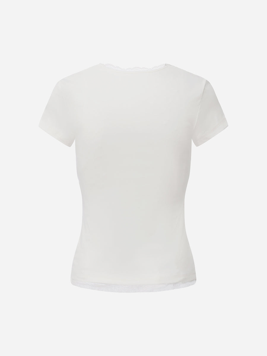 Lace-Trimmed Capsleeve Top