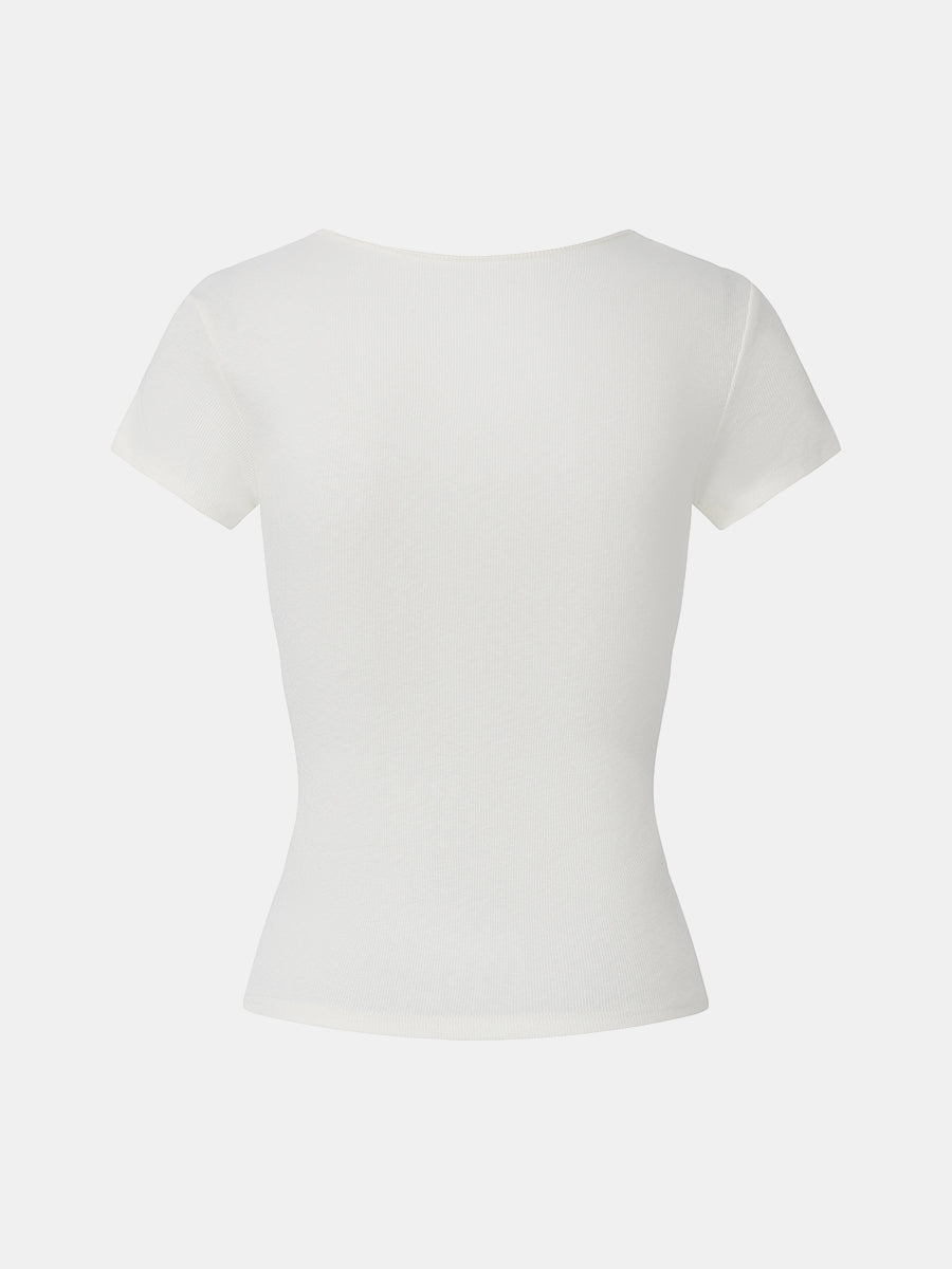Ribbed Cotton Scoopneck T-Shirt