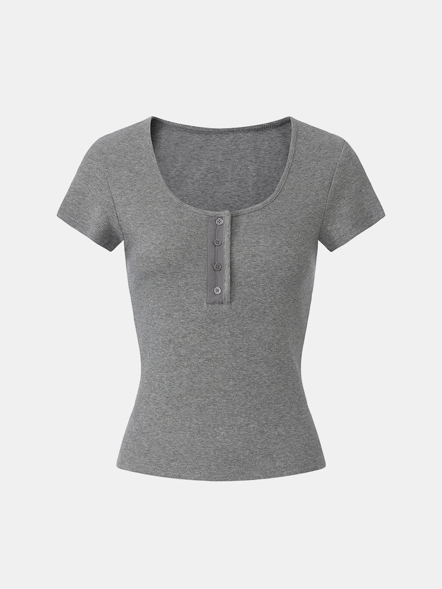 Ribbed Cotton Scoopneck T-Shirt