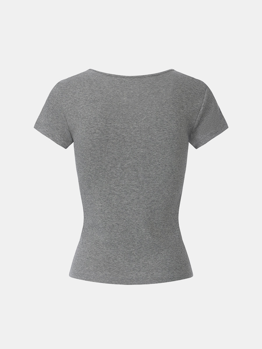 Ribbed Cotton Scoopneck T-Shirt