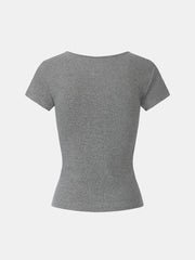 Ribbed Cotton Scoopneck T-Shirt