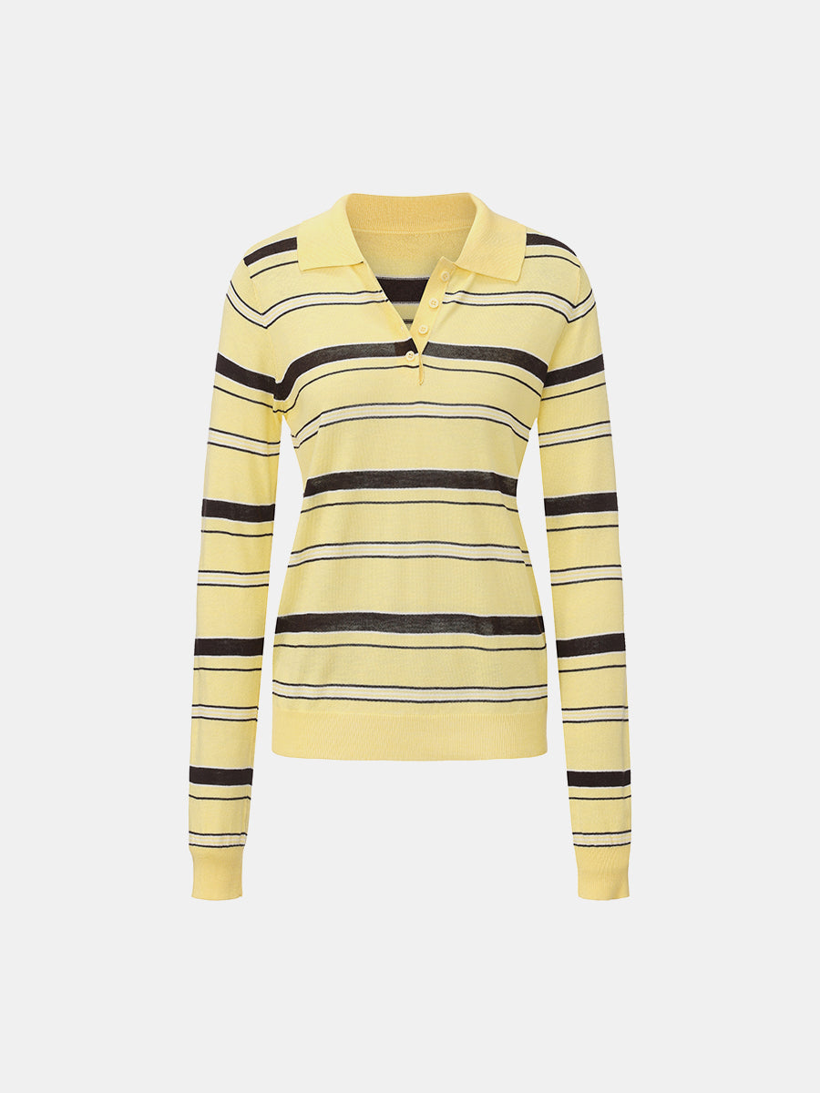 Striped Long Sleeve Polo Top