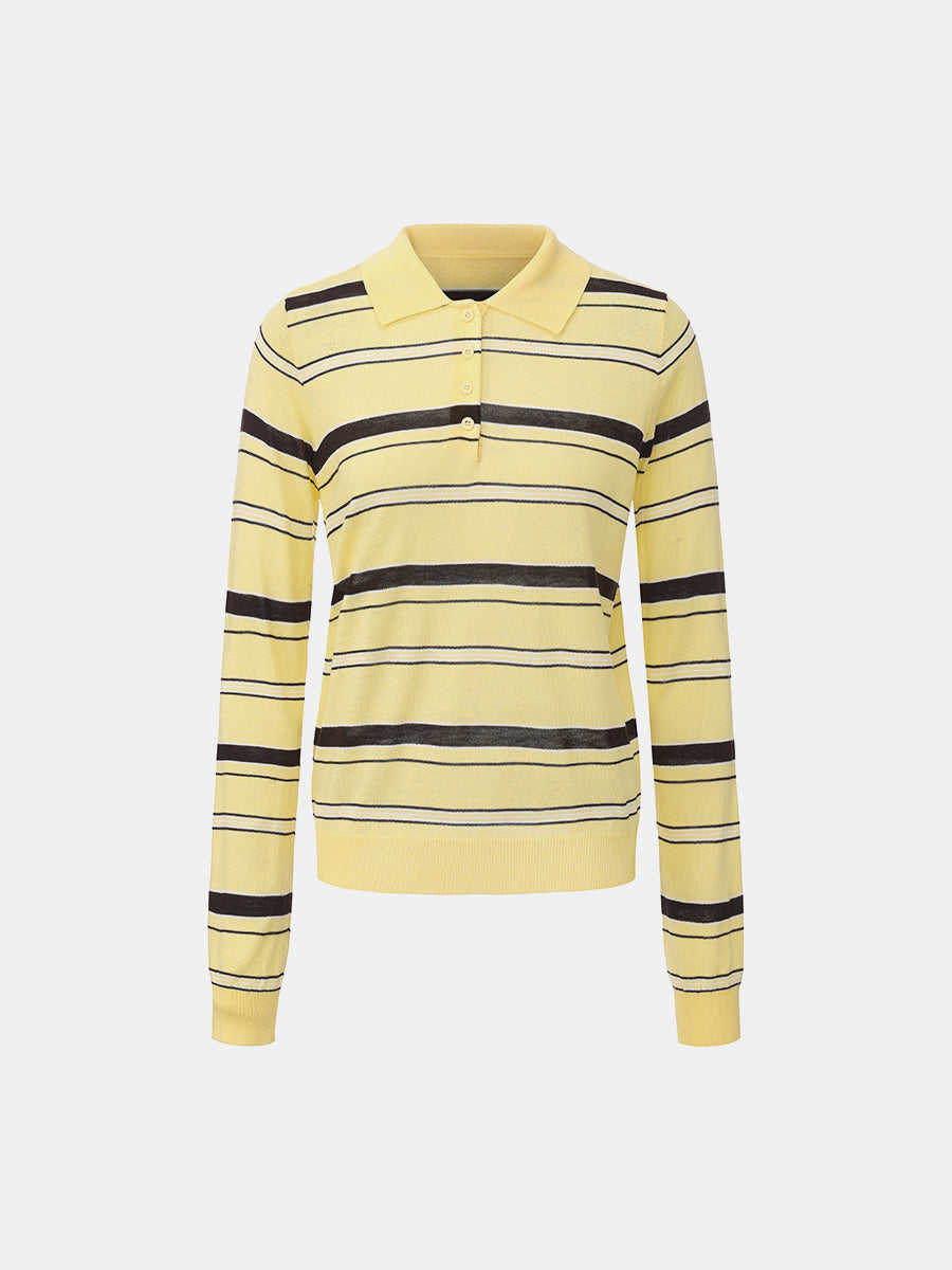 Striped Long Sleeve Polo Top