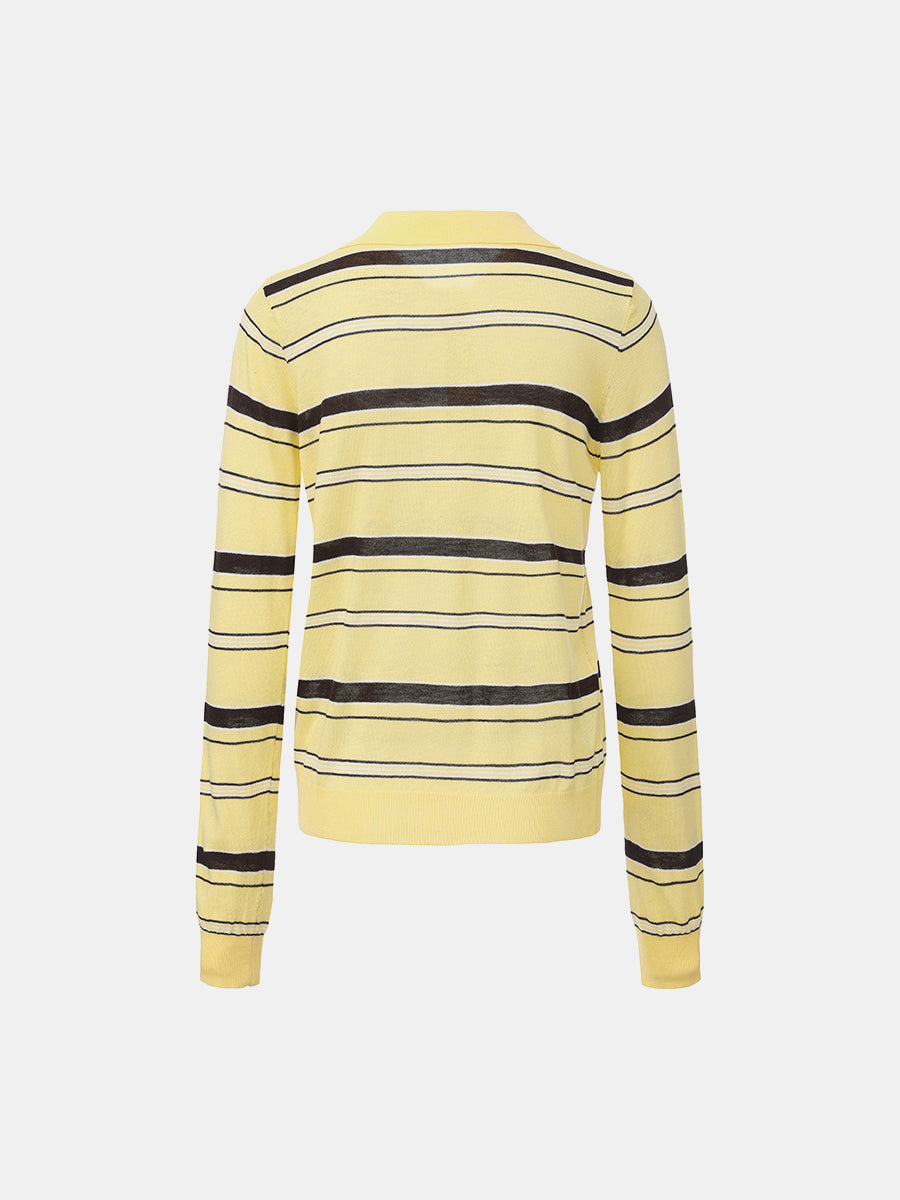 Striped Long Sleeve Polo Top