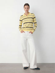 Striped Long Sleeve Polo Top
