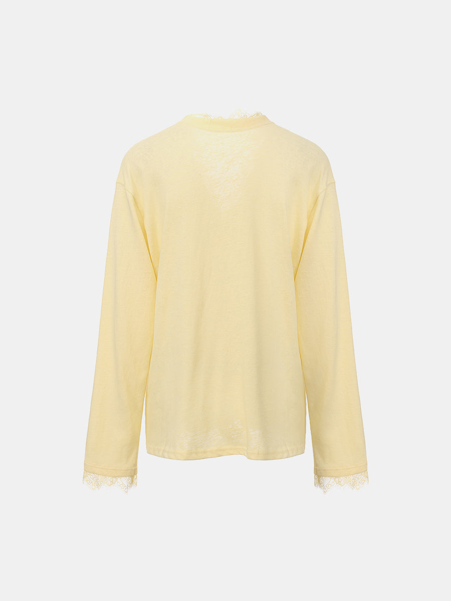Lace-Trimmed  V-Neck Top