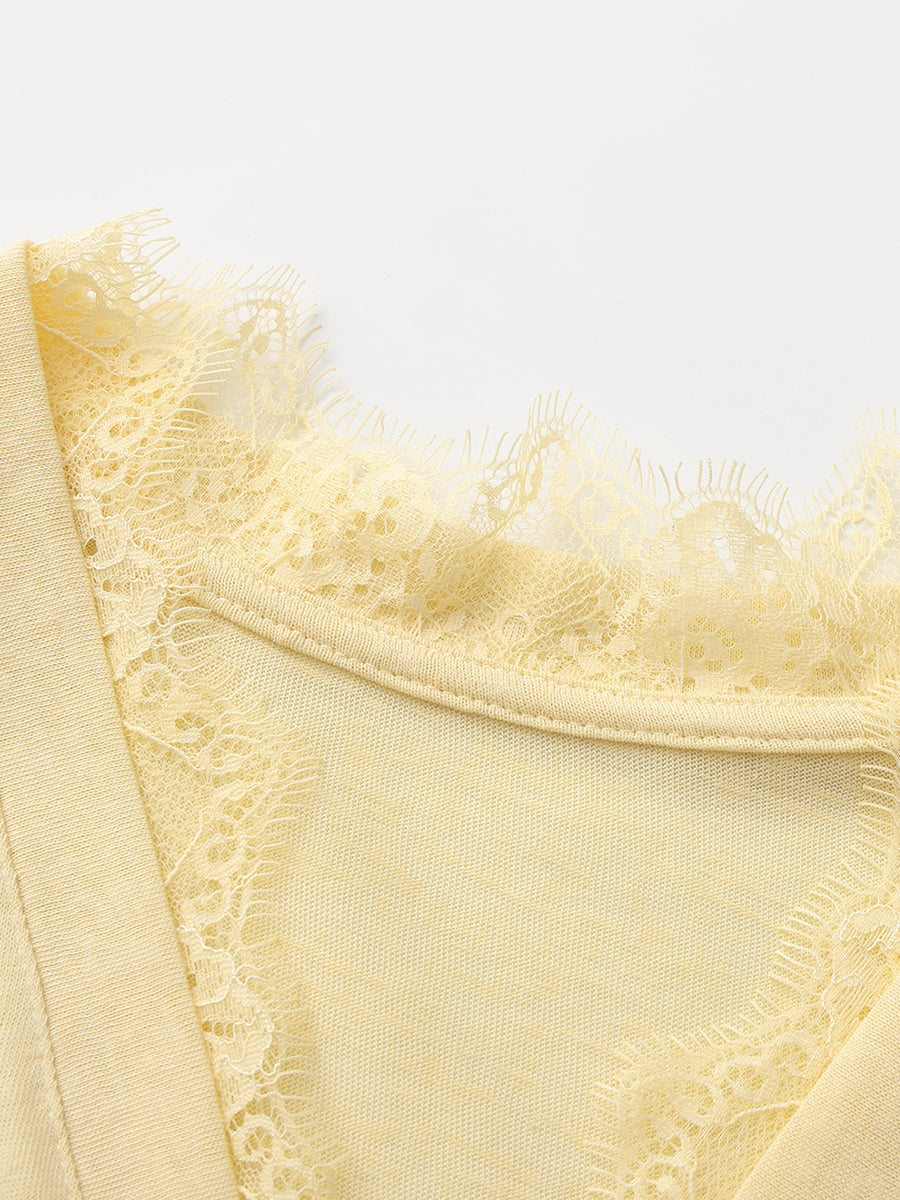 Lace-Trimmed  V-Neck Top