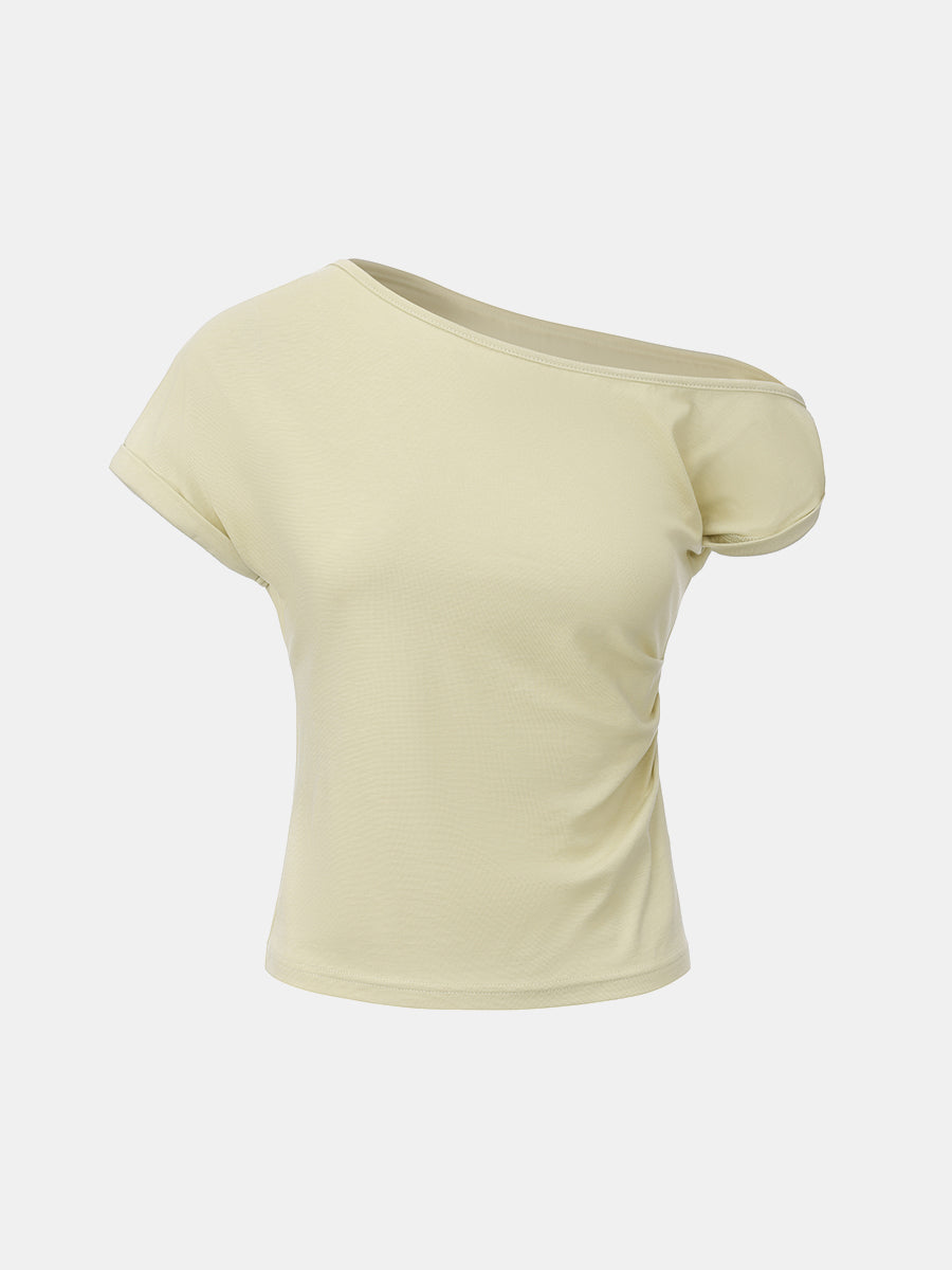 Ruched Boat Neck Top