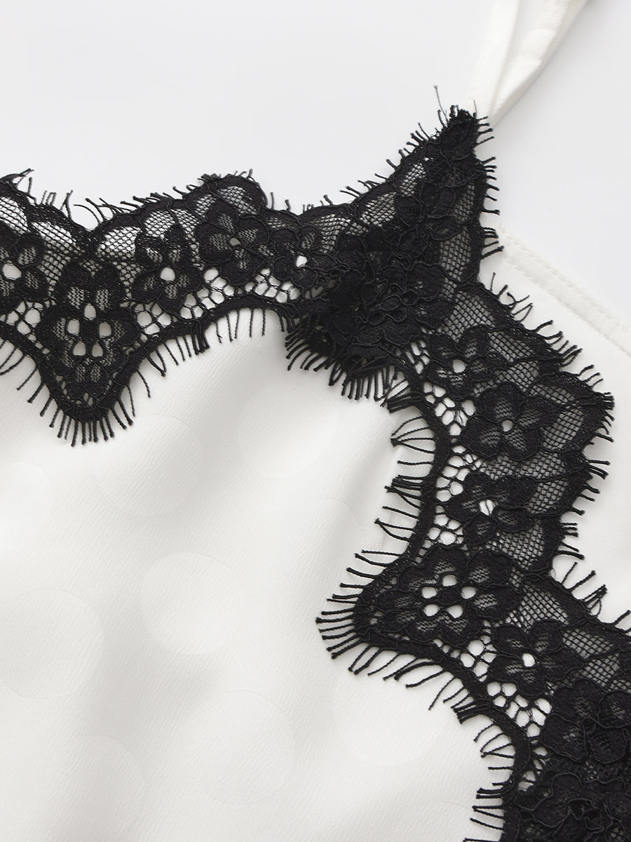 Lace-Trimmed Polka Dot Camisole
